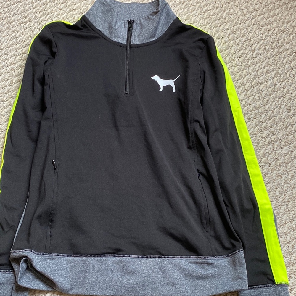 Victoria’s Secret pink black and grey track jacket w logo front and back sz xs